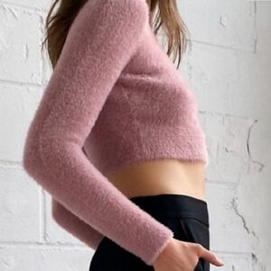 Sunday Best Dusty Pink Color Fuzzy Crop Top